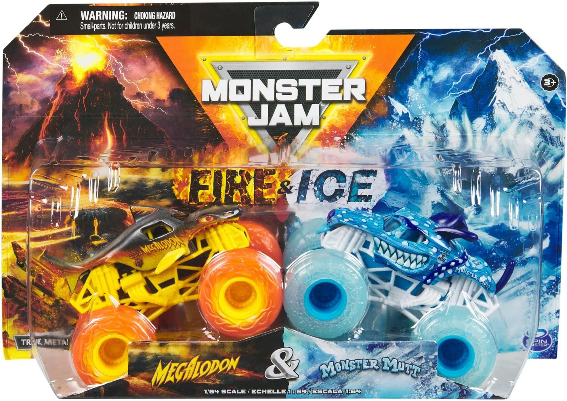 2024 Fire & Ice 1:64 Diecast Monster Truck 2-pack Megalodon & Monster Mutt Dalmatian