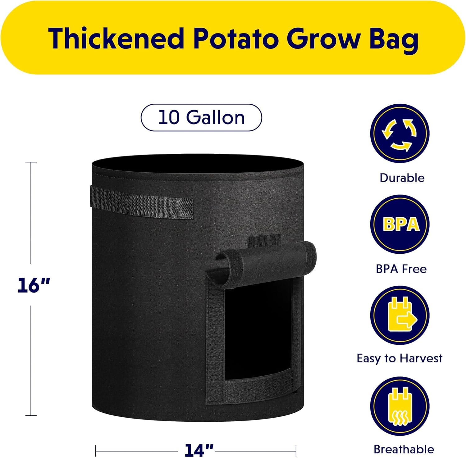 iPower 5-Pack 10-Gallon Potato Grow Bags Planter Pots with Handle, Access Flap and Visual Window, Easy to Harvest, Thickened Non-Woven Aeration Fabric Container for Tomato, Carrot, Fruits, Vegetables