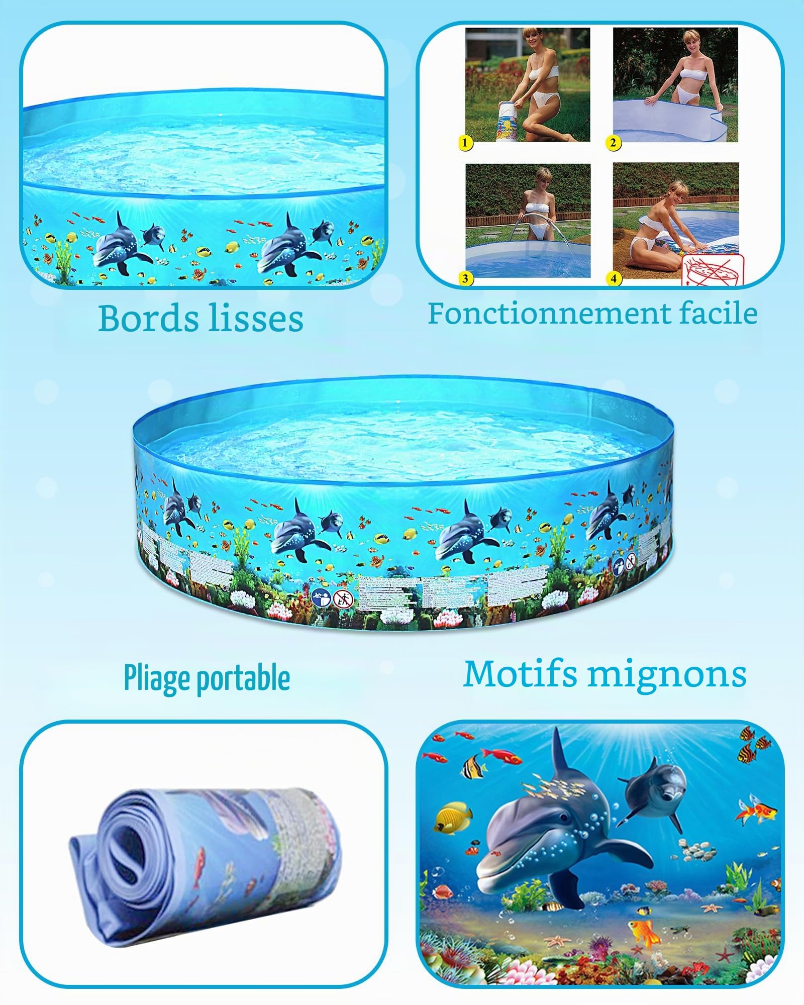 TOPWAYS Piscine d'été pour enfants - Pataugeoire rectangulaire non gonflable - 183 x 38 cm - 15 gallons - Pour enfants et bébés
