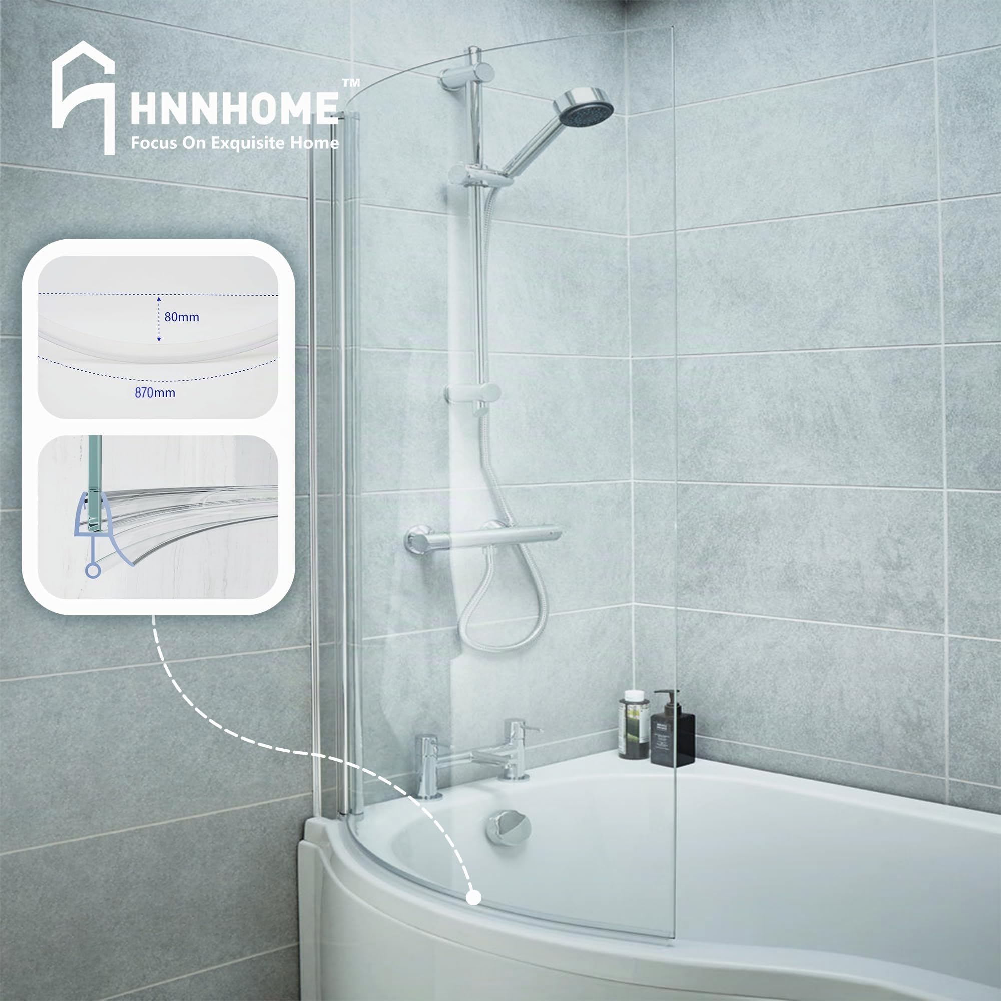 HNNHOME Joint d'étanchéité Pré-courbé Pour Porte en Verre 4-6 mm Écart 10mm | Joint porte douche pour paroi et cabine en verre, Anti-fuite efficace et un remplacement rapide sans outils