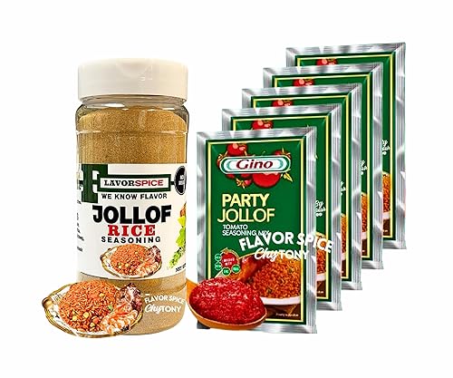 Gino Party Jollof - Mezcla de condimentos para arroz y tomate, 2.4 onzas, 1 rollo de 5 unidades