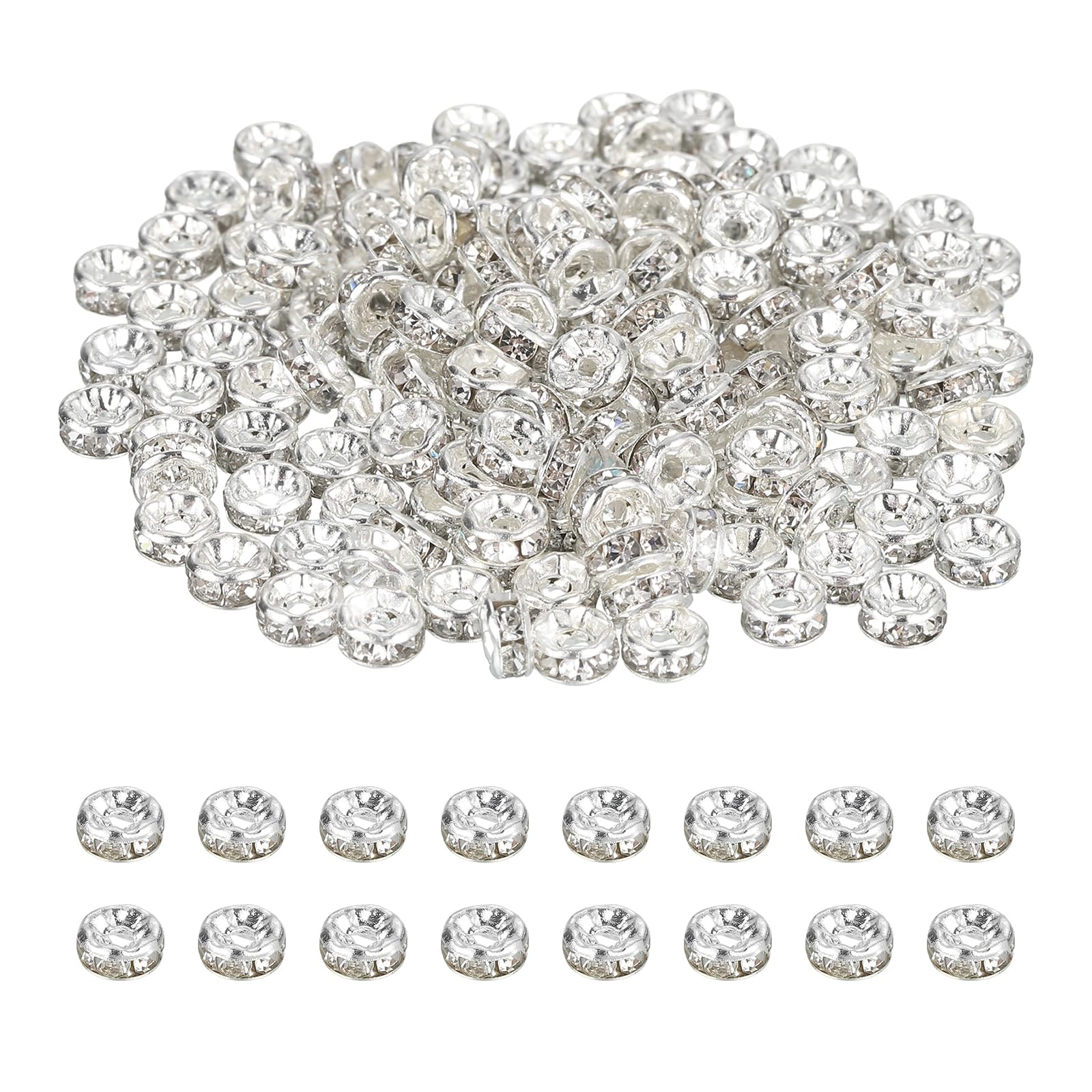 PATIKIL 4mm Rondelle Spacer Bead, 200 Pcs Crystal Rhinestone Loose Bead Spacers for Jewelry Making, DIY Bracelets, Necklace, Silver