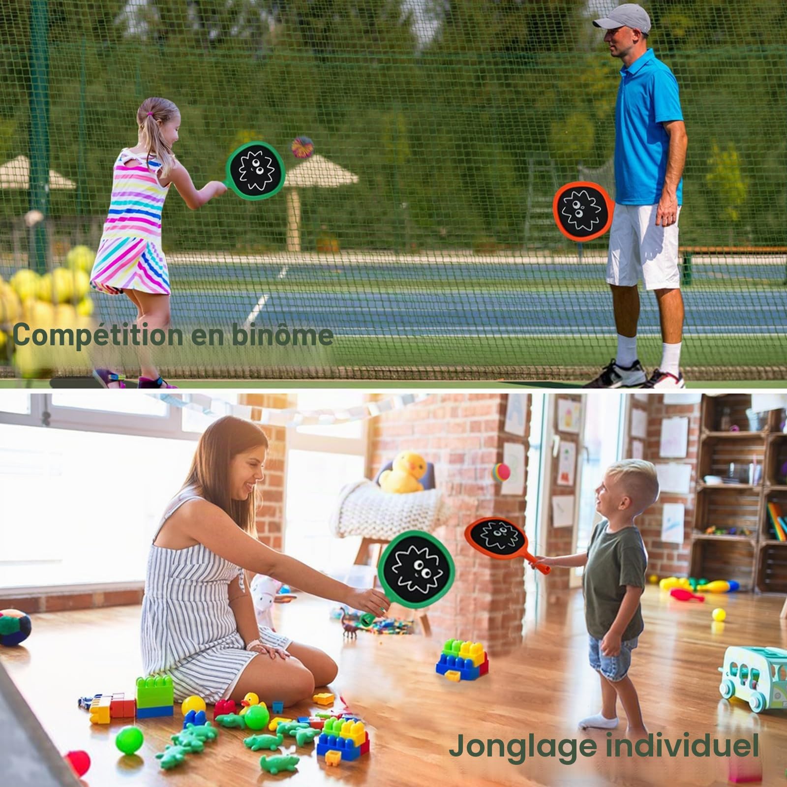 Raquette Badminton Enfant, Raquette Tennis Junior, Padel Raquette Légères pour Débutant, Jeux de Exterieur Interieur, Balles et Raquettes de Plage Plastique avec Sac, Kids Rackets