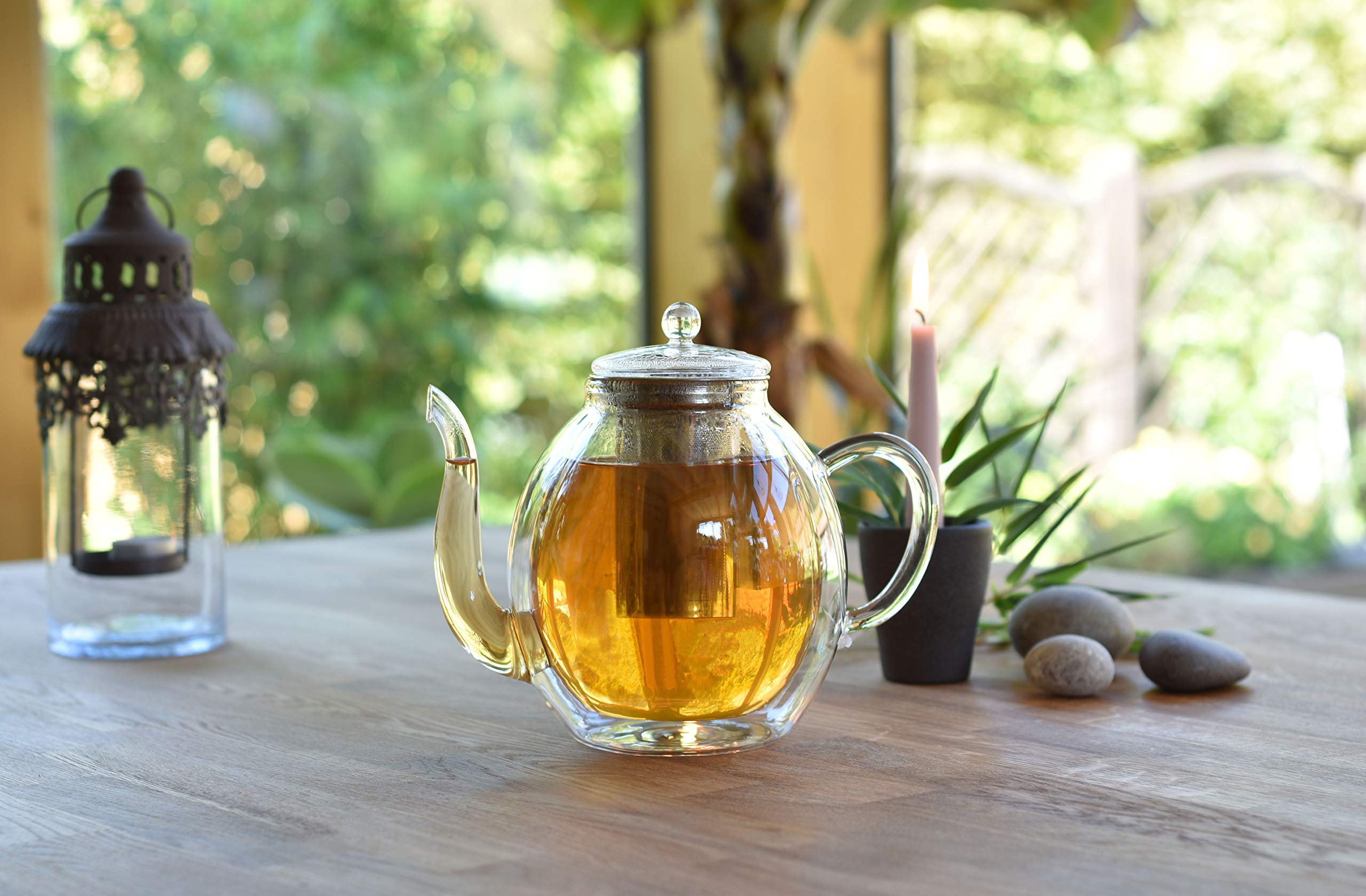 Creano doppelwandige Glas-Teekanne 1,4l mit Edelstahlfilter - tropffrei.