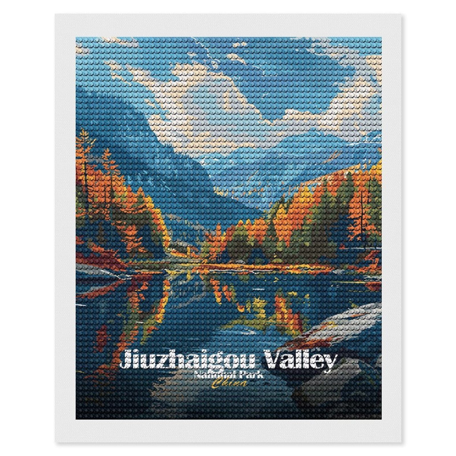 Junmoney Jiuzhaigou Valley National Park China Diamond Painting Canvas Kit 16"x20", Adhesive Canvas, Christmas Gift, Full Kit Included, Thoughtful Present