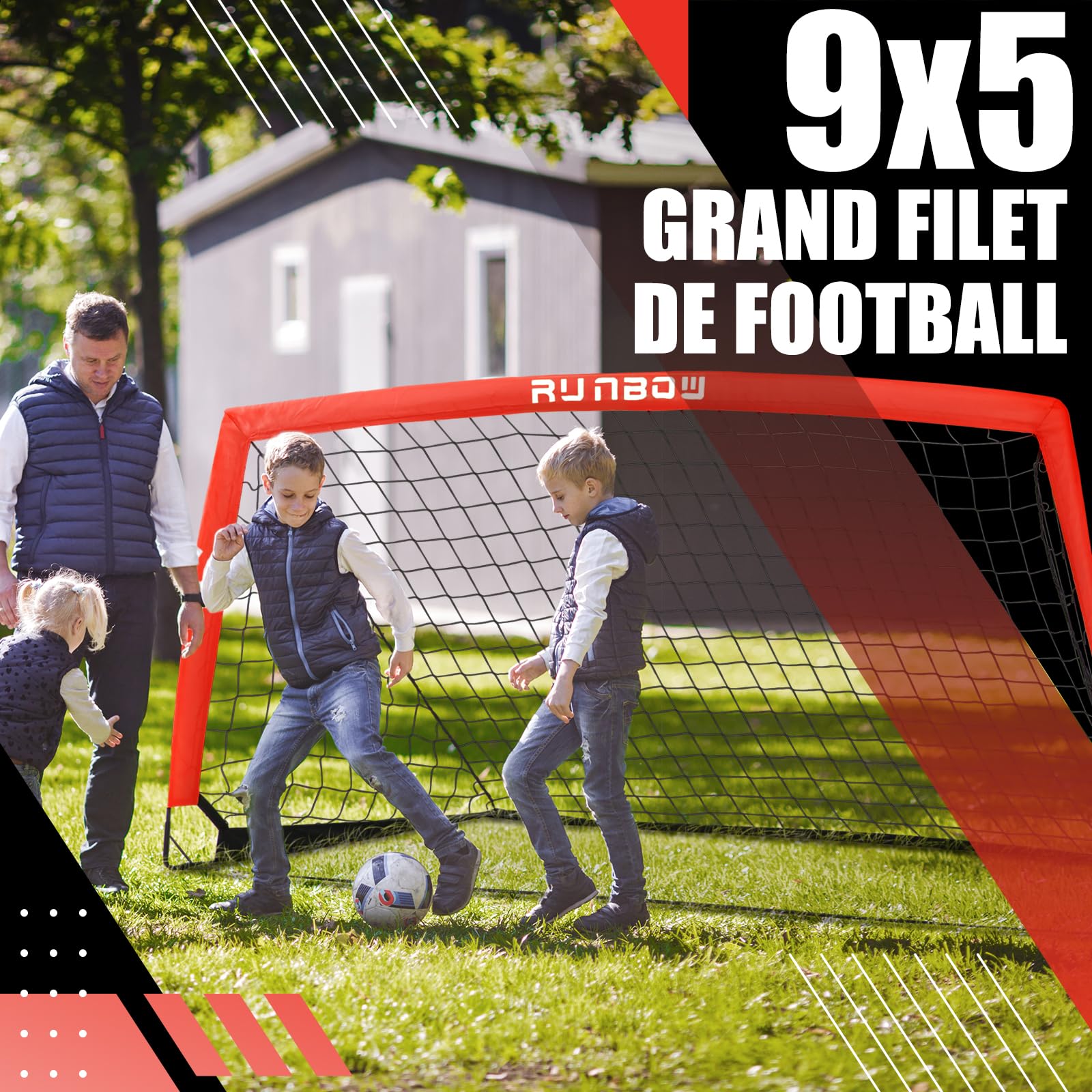 But de Football pour Enfants 274 x 152 cm avec Sac de Transport, Pliable et Portable pour Jardin Intérieur/Extérieur