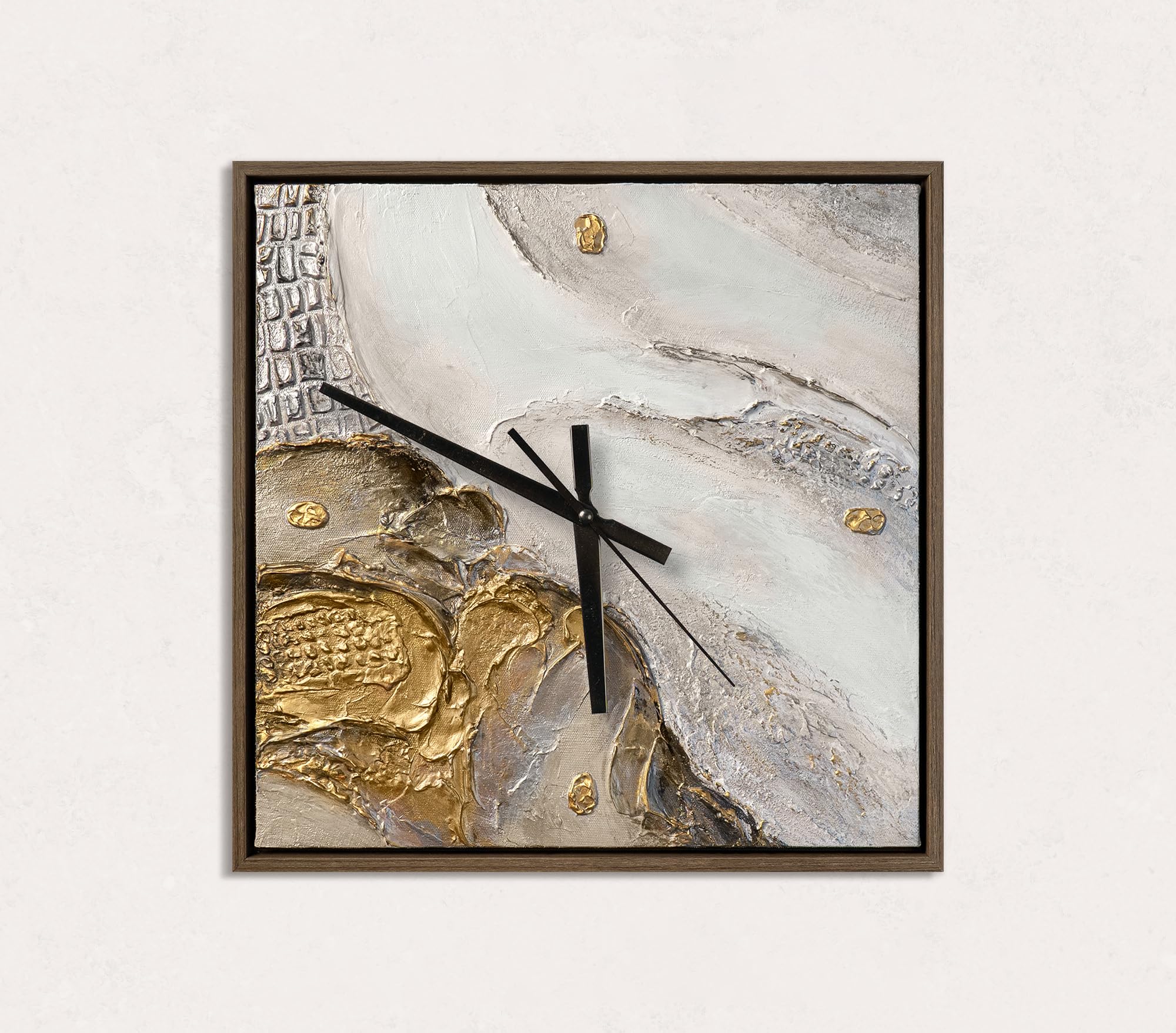 YS Handmade Art Wall Clock 14x14 inch – Gold & Silver Flow Abstract Art Gallery