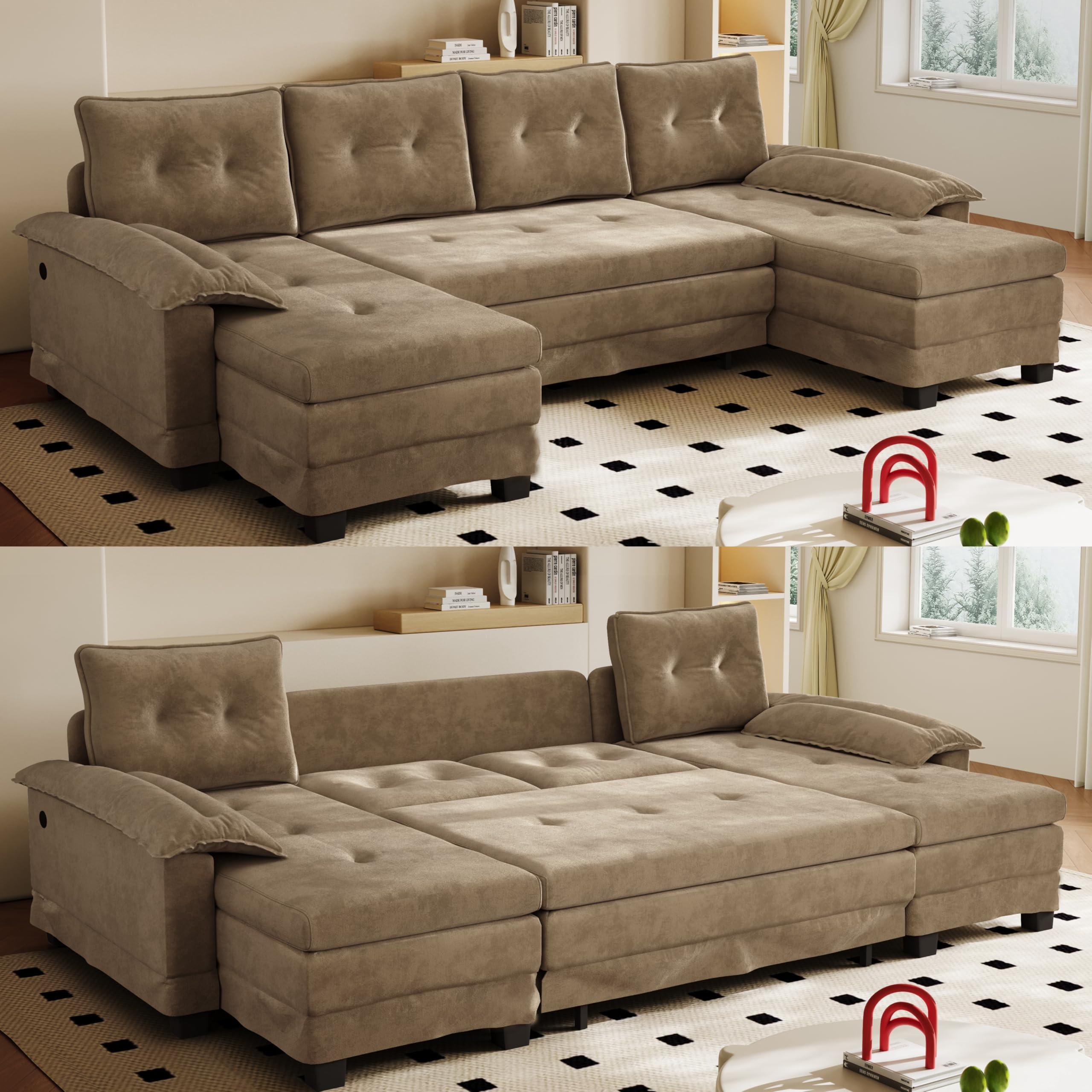 Divano letto a forma di U, 278 cm, trasformabile, con letto estraibile