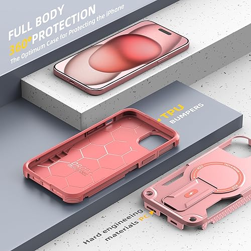 Miniatura 4 de Funda magnética para iPhone 15 con soporte invisible compatible con MagSafe protección contra caídas con borde de TPU suave, parte trasera dura,