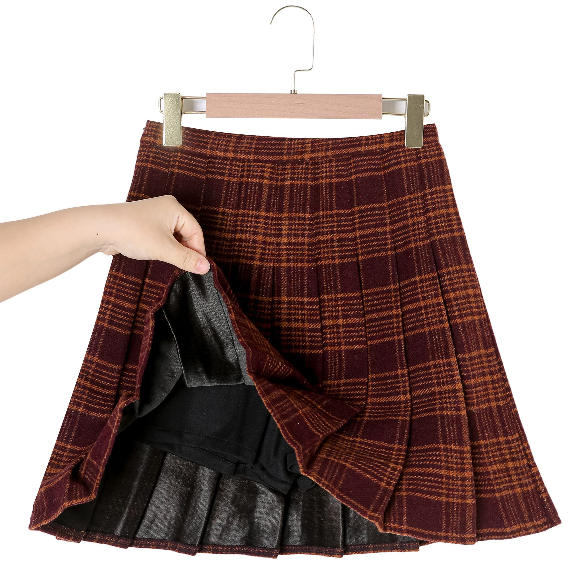 Hoerev Donne Ragazze Tessuto di Lana Spessa per Il Freddo Versatile Plaid Gonna A Pieghe con Pantaloncini