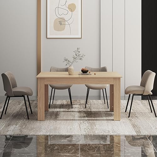 Miniatura 4 de Mesa de comedor extensible para 6 a 10 personas, mesa de comedor de madera, moderna mesa extensible para reuniones, reuniones para cocinas pequeñas,