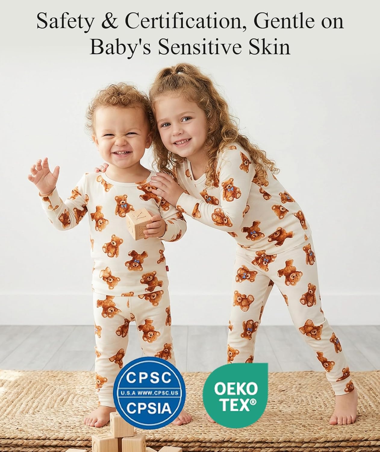 Bamboo Viscose Pajamas Toddler Boys Girls, Snug Fit Long Sleeve Top and Pants Kids Pjs