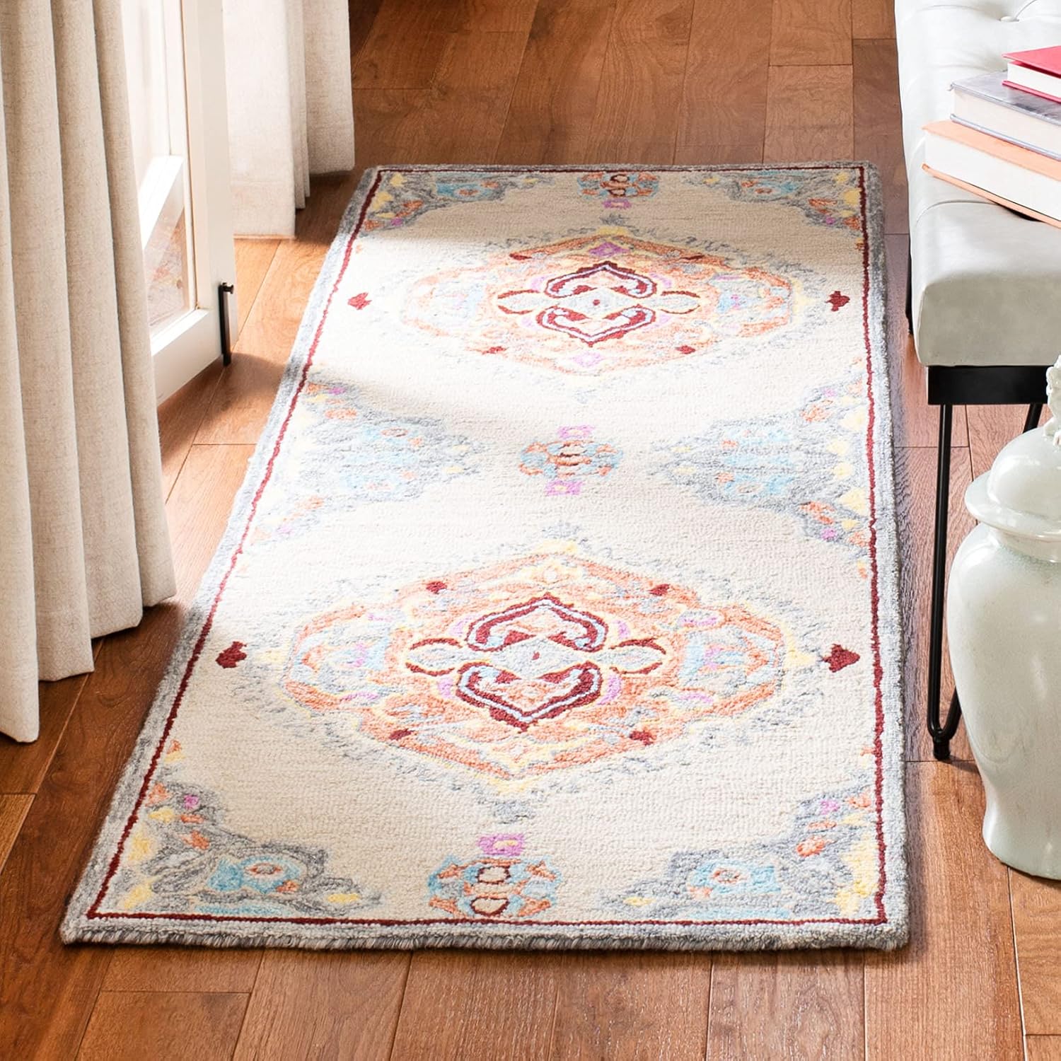 Safavieh Micro-Loop Collection Runner Rug - 2'3" x 7', Beige & Orange, Handmade Wool, Ideal for High Traffic Areas in Living Room, Bedroom (MLP551B)