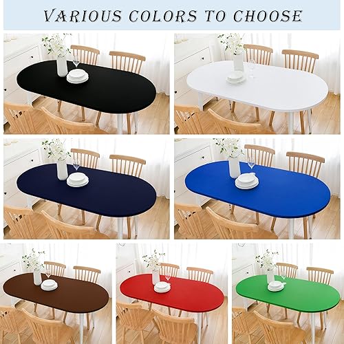 Miniatura 7 de Wolkemer Mantel ovalado ajustable de spandex elástico marrón, cubierta para mesa de cóctel con borde elástico, tapa superior para comedor, boda,