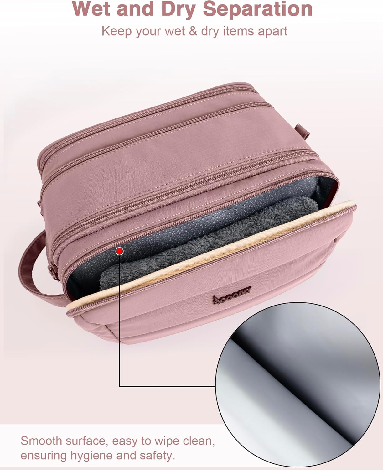 Toiletry Bag for Men & Women, Cruise Ship Travel Essentials, Shaving Dopp Kit with Dry and Wet Separation, Water-resistant Bathroom Cosmetic Organizer Bag, Makeup Accessories, Dark Purple - Image 4