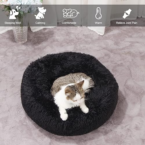 Miniatura 5 de Cama negra lavable para perros pequeños, cama mullida para perros pequeños de 19 pulgadas, cama suave para mascotas pequeñas, calmante y