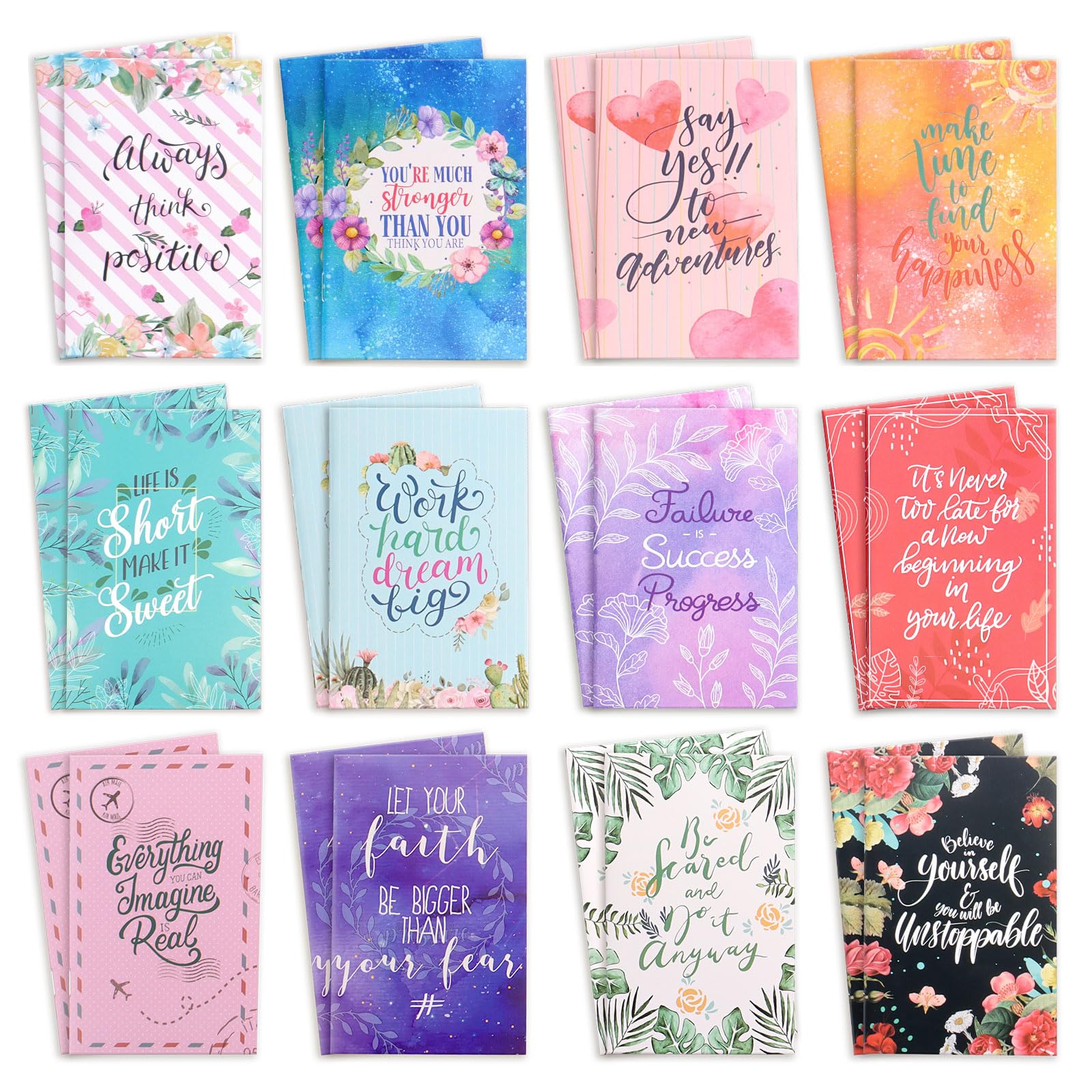 24 Pack Mini Notebooks, 3.1” x 5”(12.5 x 8 cm) Pocket Notebook with Inspirational Quotes, Small Lined Journals, Colorful Notepad Bulk for School, Office, Party Favors, Travel & Daily Planning