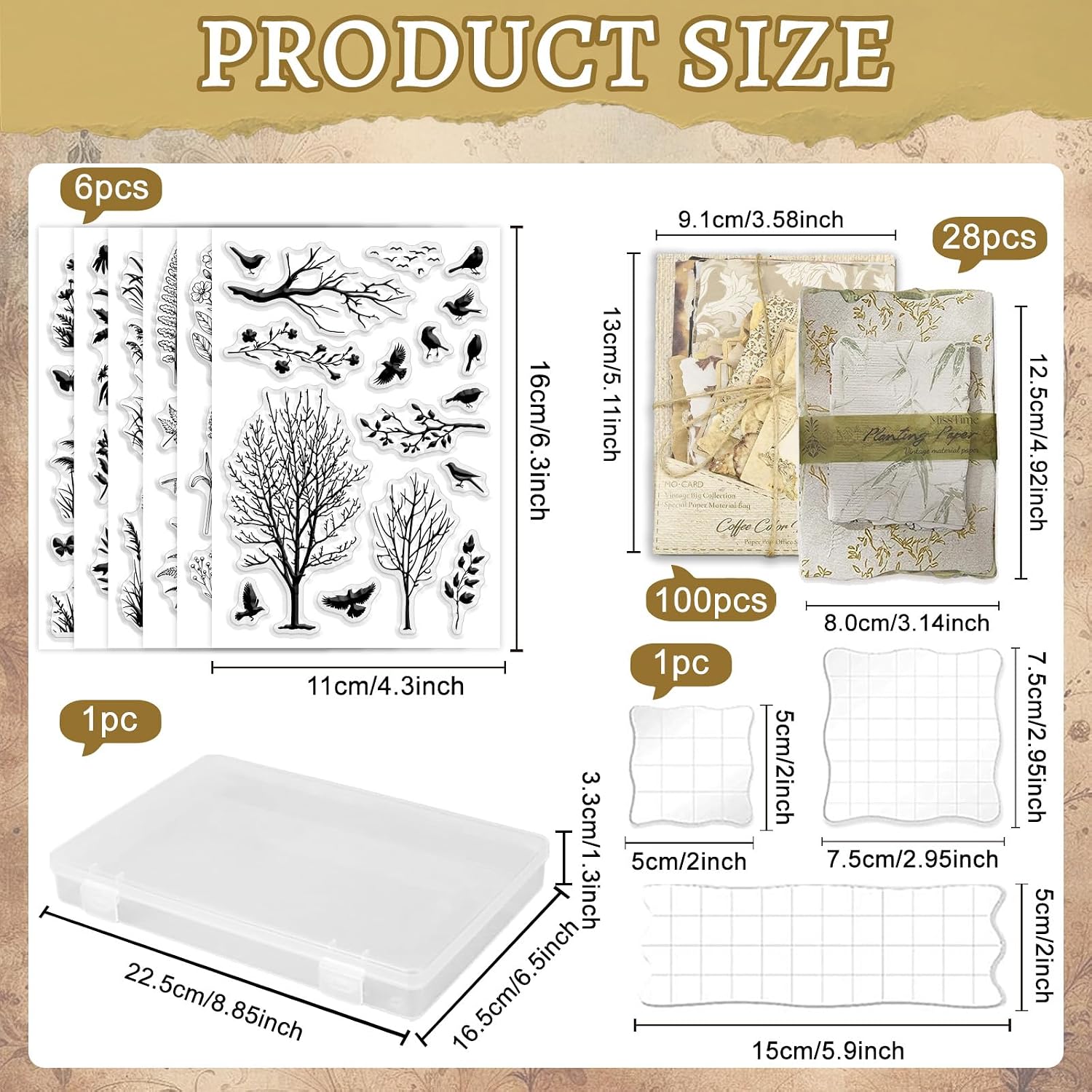 GLOBLELAND 6 Sheets Grass Wildflowers Silhouette Clear Stamps Set with 3 Pcs Acrylic Blocks and 2 Style Scrapbook Papers for Card Making DIY Scrapbooking Photo Album Decor