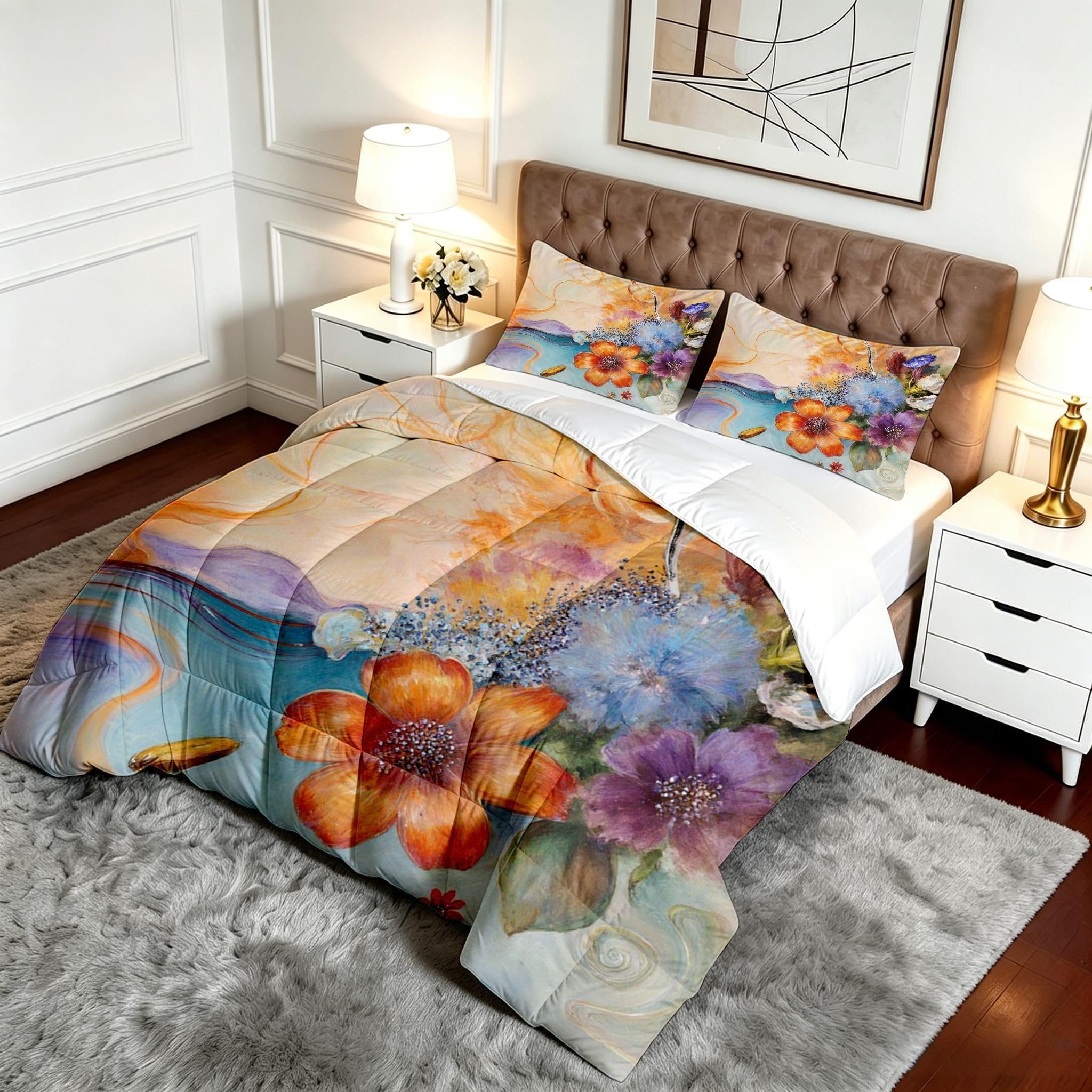 Grandi Dimensioni Piumino 260x240 Fiore Colorato con 2 Federe-A47