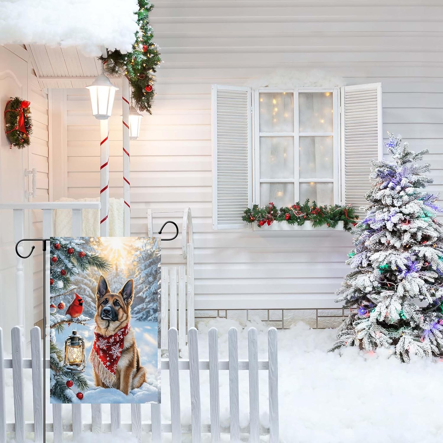 Winter German Shepherd Dog Garden Flag 12x18 Double Sided, Small Burlap Holiday Farmhouse Rustic Snow Yard Lawn Flag Winter Xmas Decorations for Outdoor Garden Patio Porch Walkway Decor for Dog Lovers - Image 7