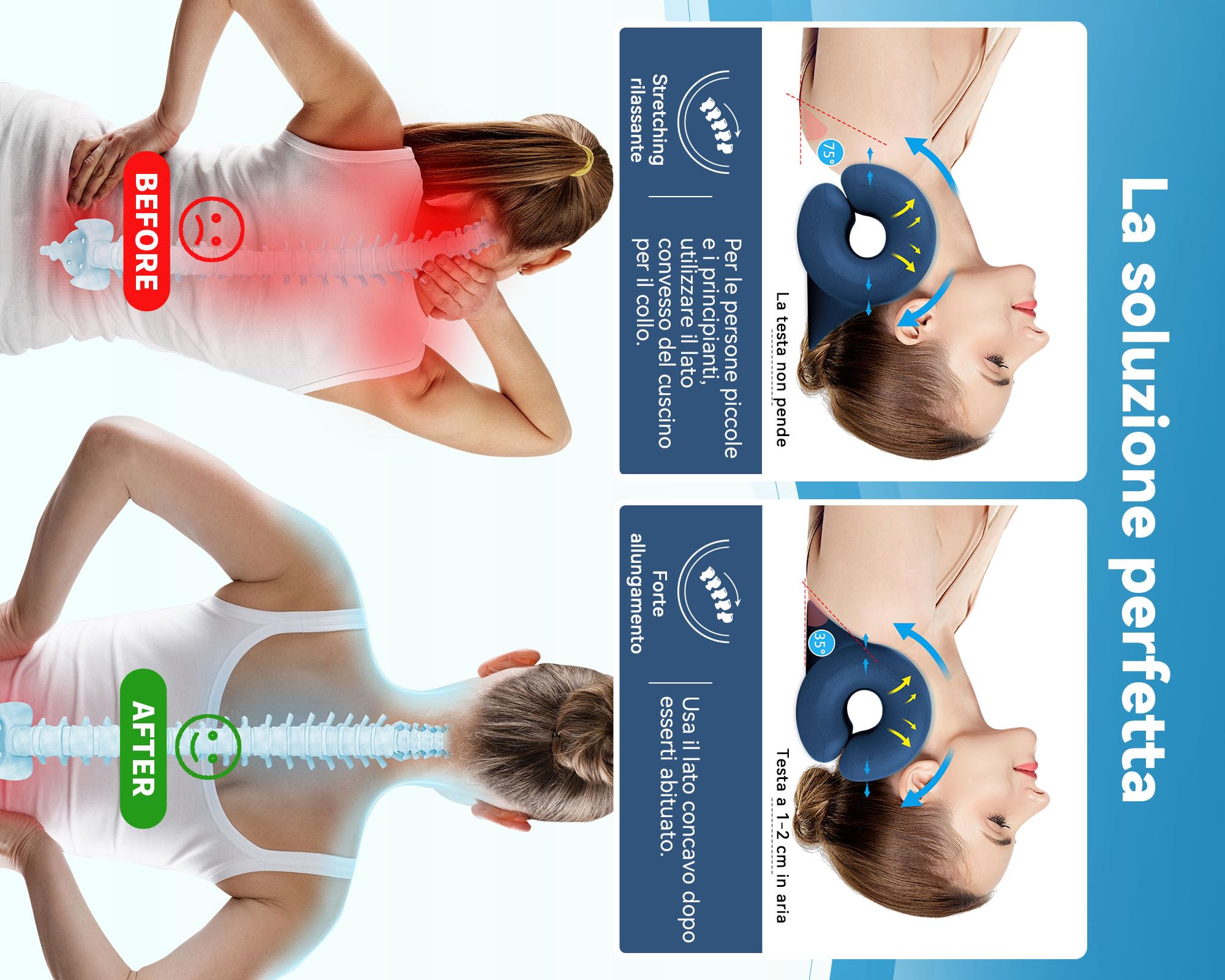 BLABOK Cuscino Cervicale con Trazione Ortopedica - Sollievo per Dolori Cervicali, Allineamento Colonna e Stretching del Collo, Dispositivo per Mal di Testa e Spalle Ingrinate