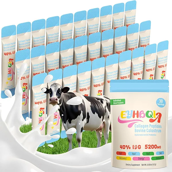 EYHBQIA Collagen and Colostrum Powder with Hyaluronic Acid, IgG & Probiotics | Grass-Fed Bovine Colostrum Supplement | Gut Health, Immune Support, Hair & Skin Beauty | Unflavored, 30-Serving Packets