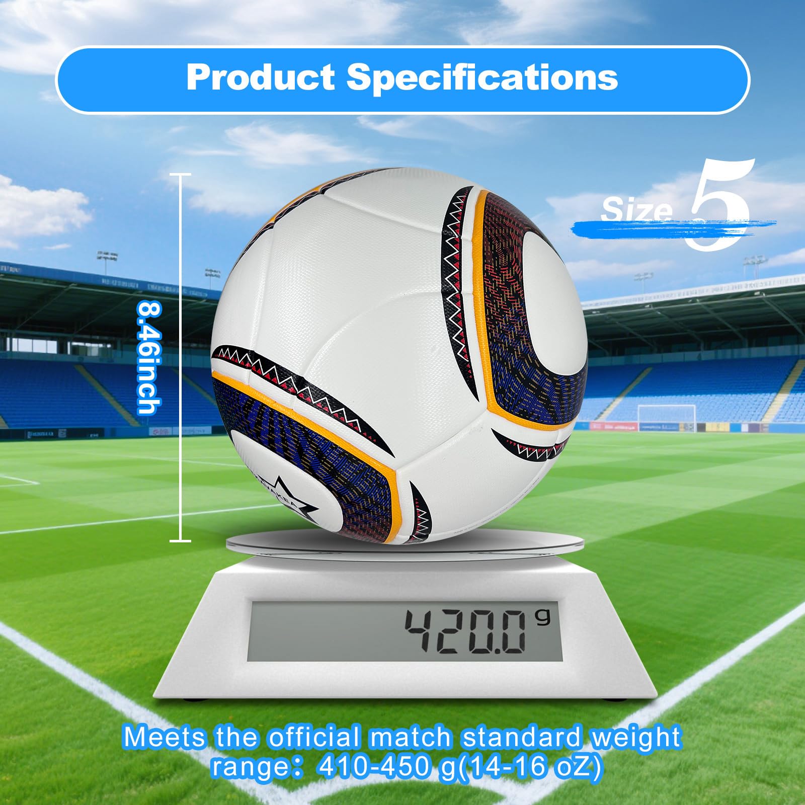 TTKAVAKEA Size 5 Soccer Ball,Waterproof PU Leather,Official Match