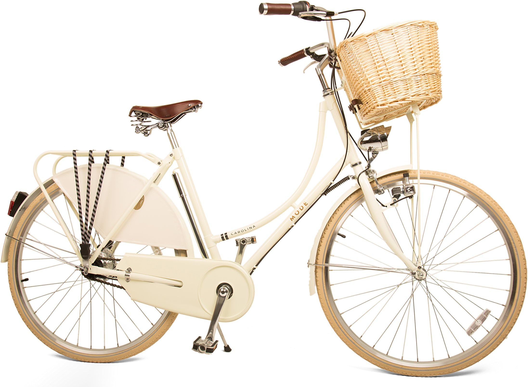 Carolina 7-Speed Internally-Geared Luxury Step-Through Bicycle with Classically Lugged Steel Frame and Oversized Wicker Basket