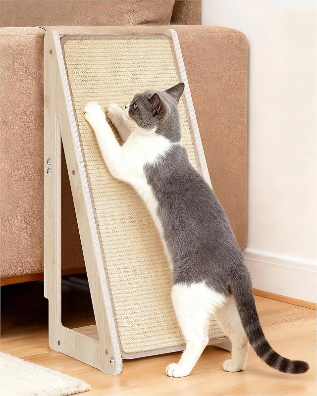 26.4'' Sisal Cat Scratcher Ramp for Indoor Cats | Vertical Scratching Pad for Large Cats, Wooden Cat Furniture