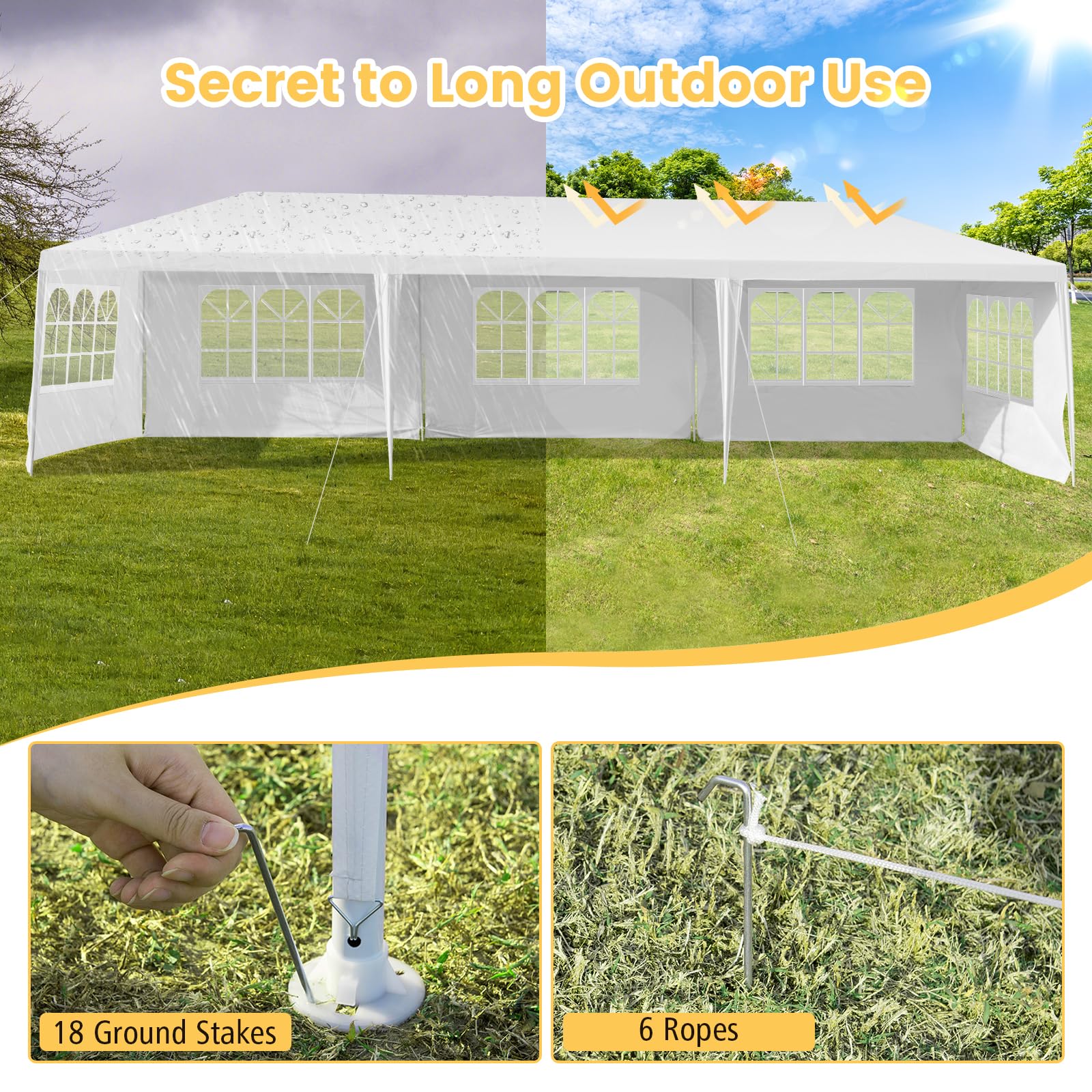 RELAX4LIFE Gazebo Giardino 3x6M/3x9M Modulare con 0/4/5/6/8 Pareti e Finestre, per Feste/Matrimoni/Mercati, Resistente a Pioggia e Sole, Facile Montaggio (3X9M-5 Pannelli Laterali)