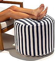 Jaxx Spring Indoor/Outdoor Bean Bag Pouf Ottoman Navy Stripes - Weather-Resistant Footrest & Extra Seat