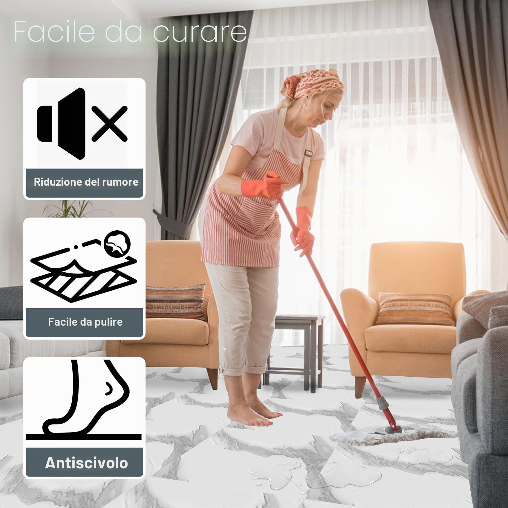 ACXIN Pavimento in PVC autoadesivo con effetto piastrelle, piastrelle adesive per pavimenti, impermeabili, per cucina, bagno, soggiorno (motivo bianco, 5 m², confezione: 54 piastrelle)