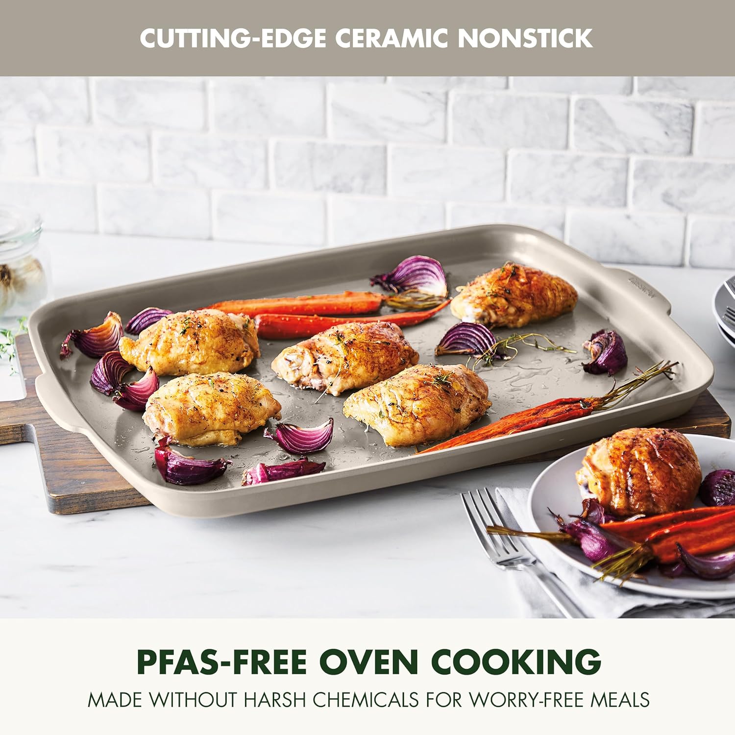 GreenPan Elite Ovenware 18” x 13” Nonstick Half Baking Sheet Pan, Ceramic PFAS-Free Bakeware, Jelly Roll & Cookie Tray, Oven Roasting, Stain-Resistant, Warp-Free, Dishwasher Safe, Taupe