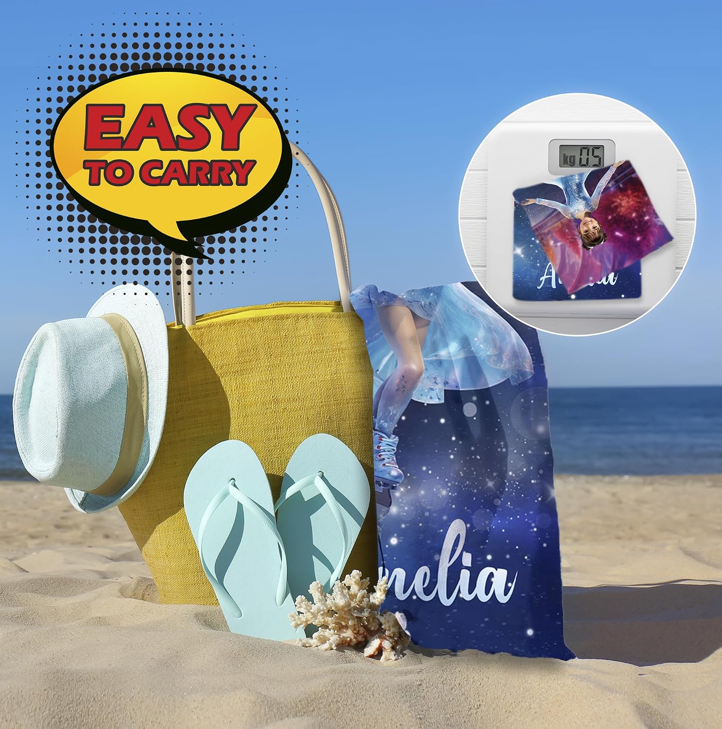 Factory4me Custom Beach Towel, Figure Skating Gifts, Daughter Gifts from Mom Unique, Niece Gifts from Auntie, 30 x 60 Personalized Beach Towels for Women Teens Girls, Kids Bath Towels Quick Dry KC59
