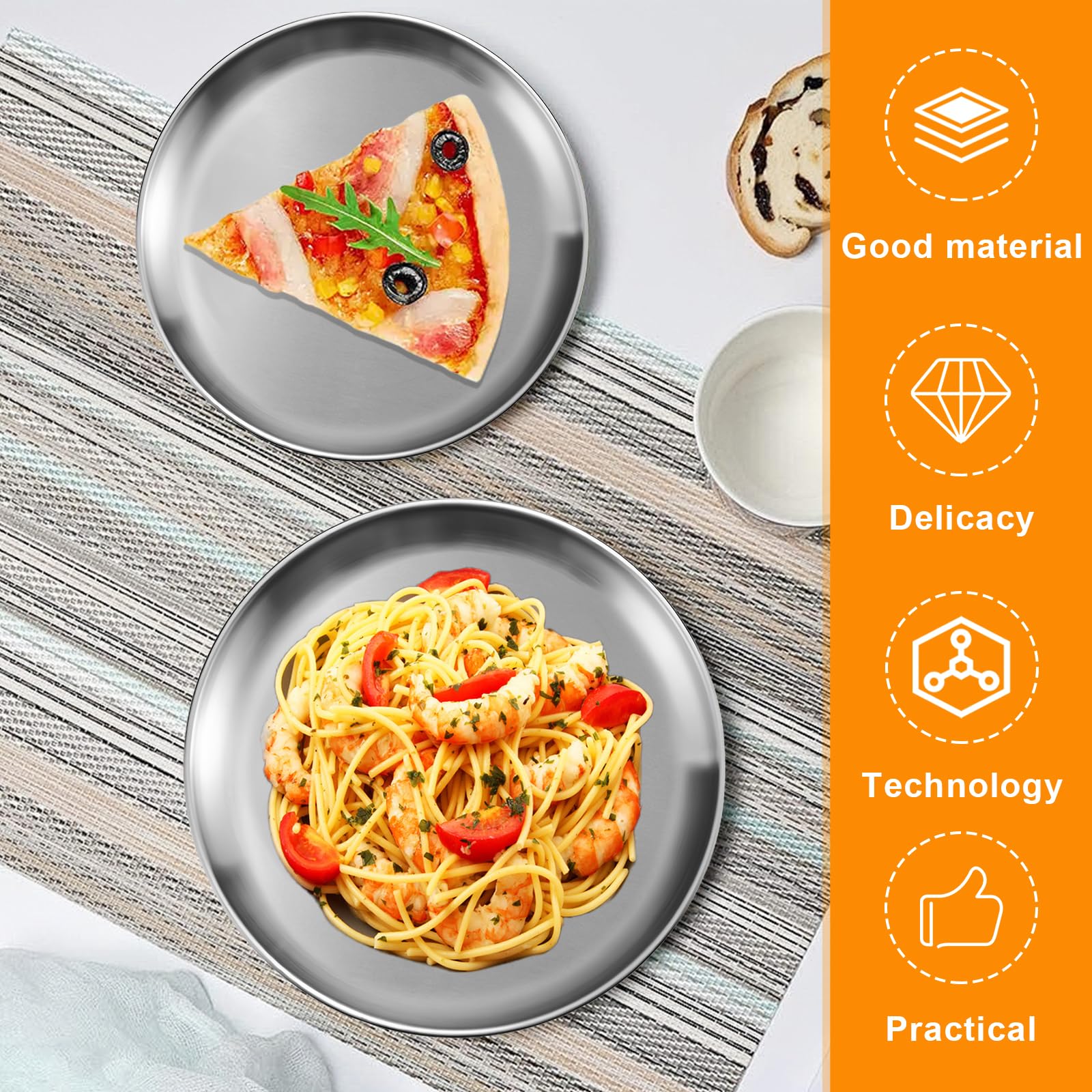 BORDEAG Lot de 4 moules à pizza ronds en acier inoxydable - 30 cm - Pour cuire au four, pizzas et tartes flambées - Passe au lave-vaisselle