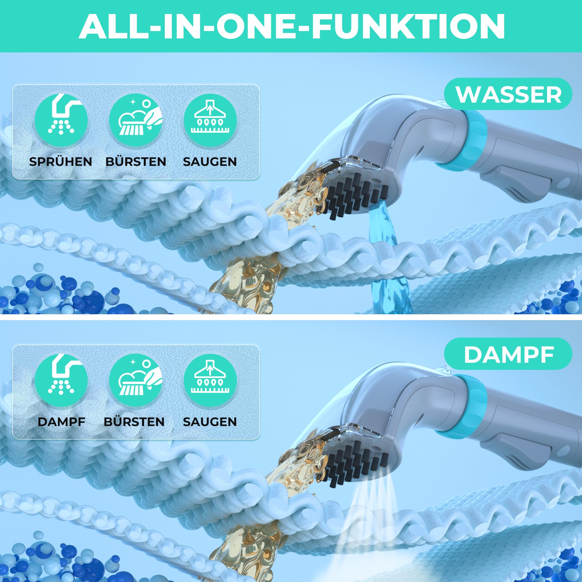 HAUSHOF Waschsauger mit Dampffunktion, StainZapper Vapo Teppichreiniger Polsterreiniger Gerät mit Warmwasserfunktion & Hochtemperatur-Dampffunktion, Mit Reinigungsmittel, Für Teppich, Sofa, Auto