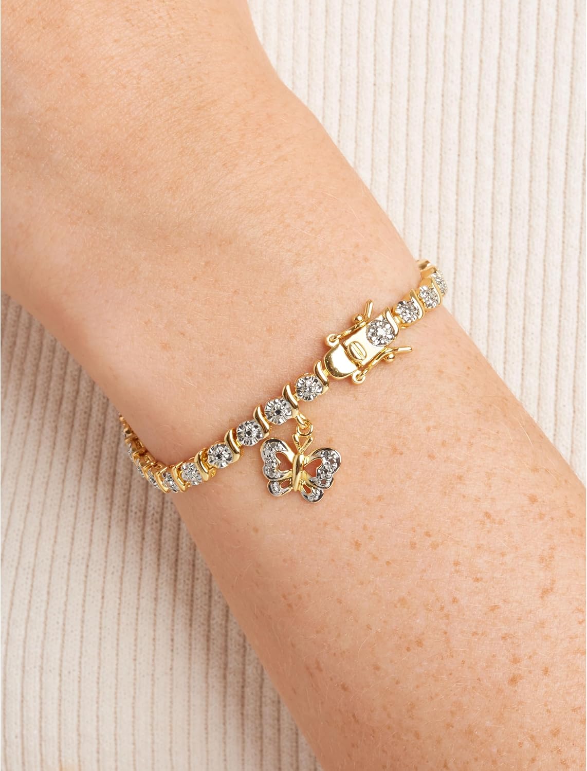 MORGAN & PAIGE Bronze Rhodium, 14k Rose Gold or 18k Yellow Gold Plated Diamond Accent Tennis Bracelets for Women Trendy - Charm Womens Bracelets with Accent S-Link Chain, Gift Jewelry 7.25 inch