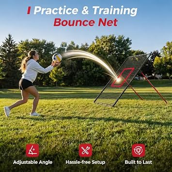 Volleyball Rebounder Net 7x4 Ft, Bounce Back Training Equipment with Angle Customization for Practicing Digging, Setting, Spiking