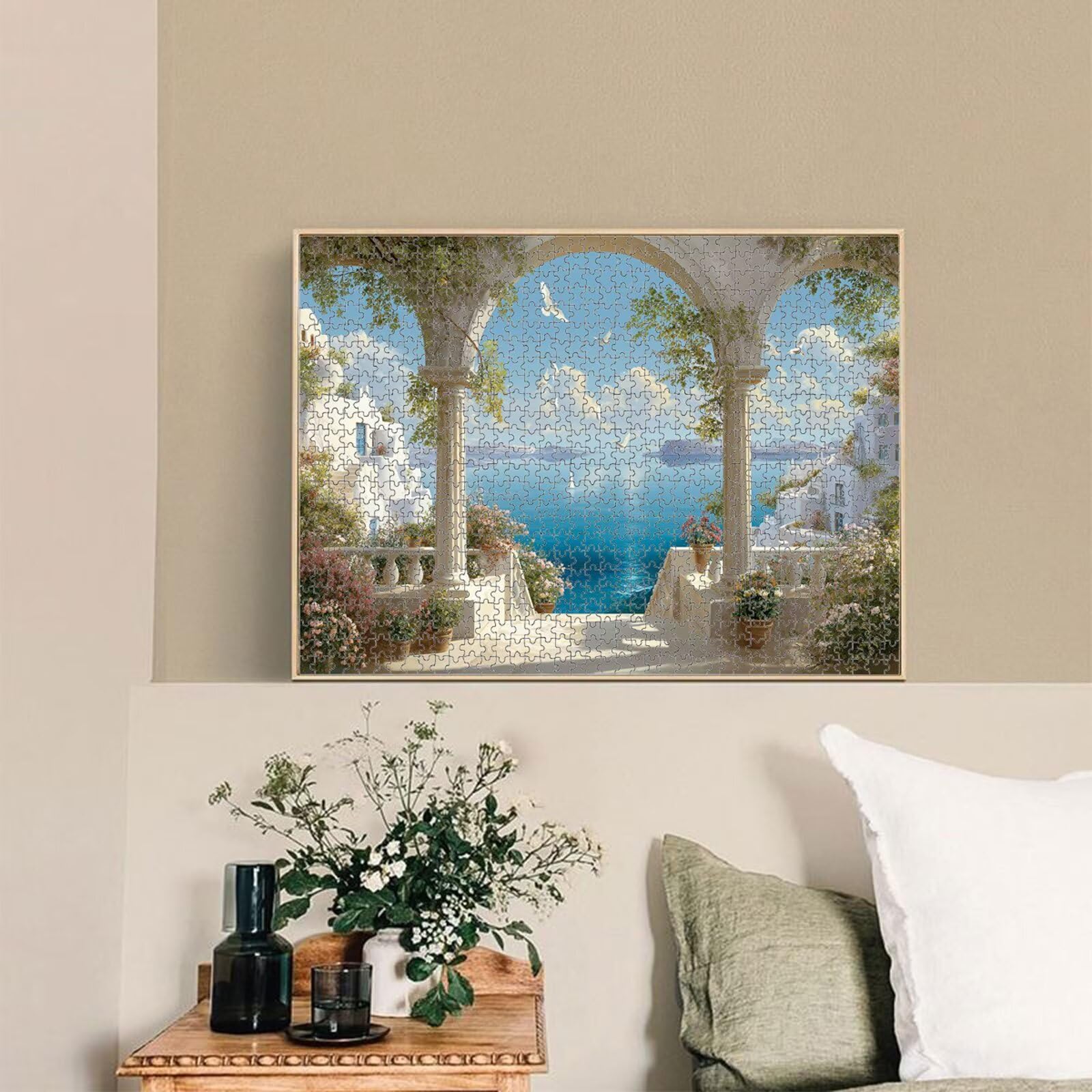 1000 elementów, puzzle dla dorosłych, morze i małe miasteczko, drewniane puzzle 1T#622
