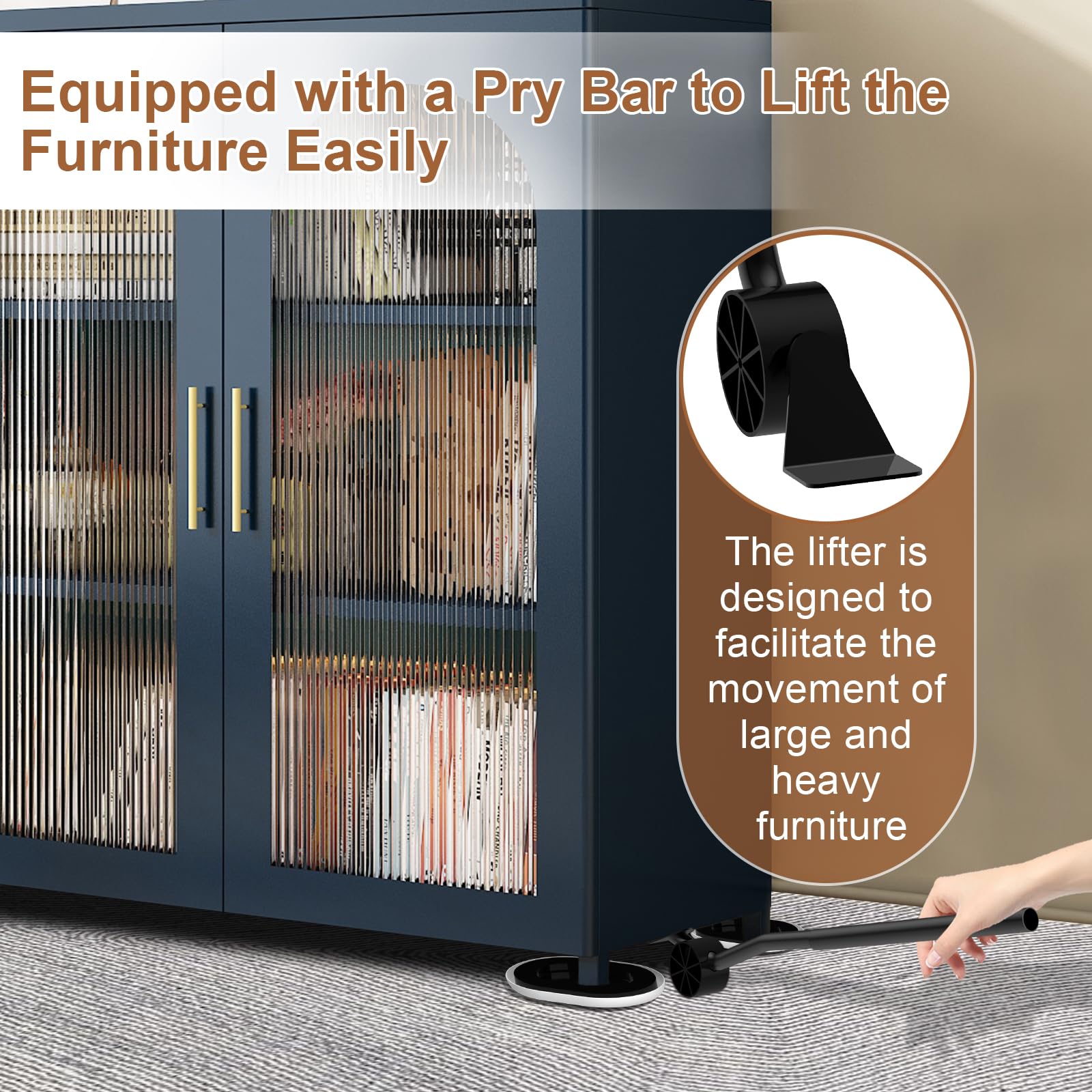 NIUXX 8Pcs Reusable Furniture Sliders for Carpet Moving Gliders with Grooved, Oval Furniture Mover Sliders with Pry Bar - Image 3