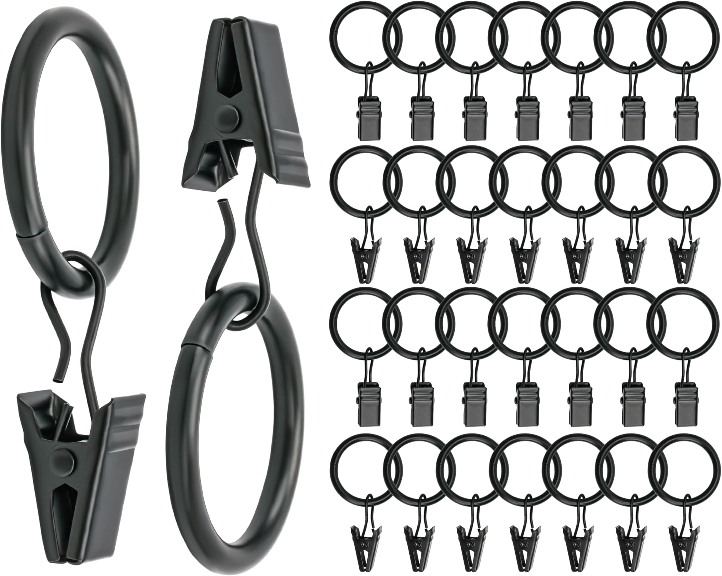 VRSS Drapery Curtain Rings with Clips (30, 1 Inch) Home