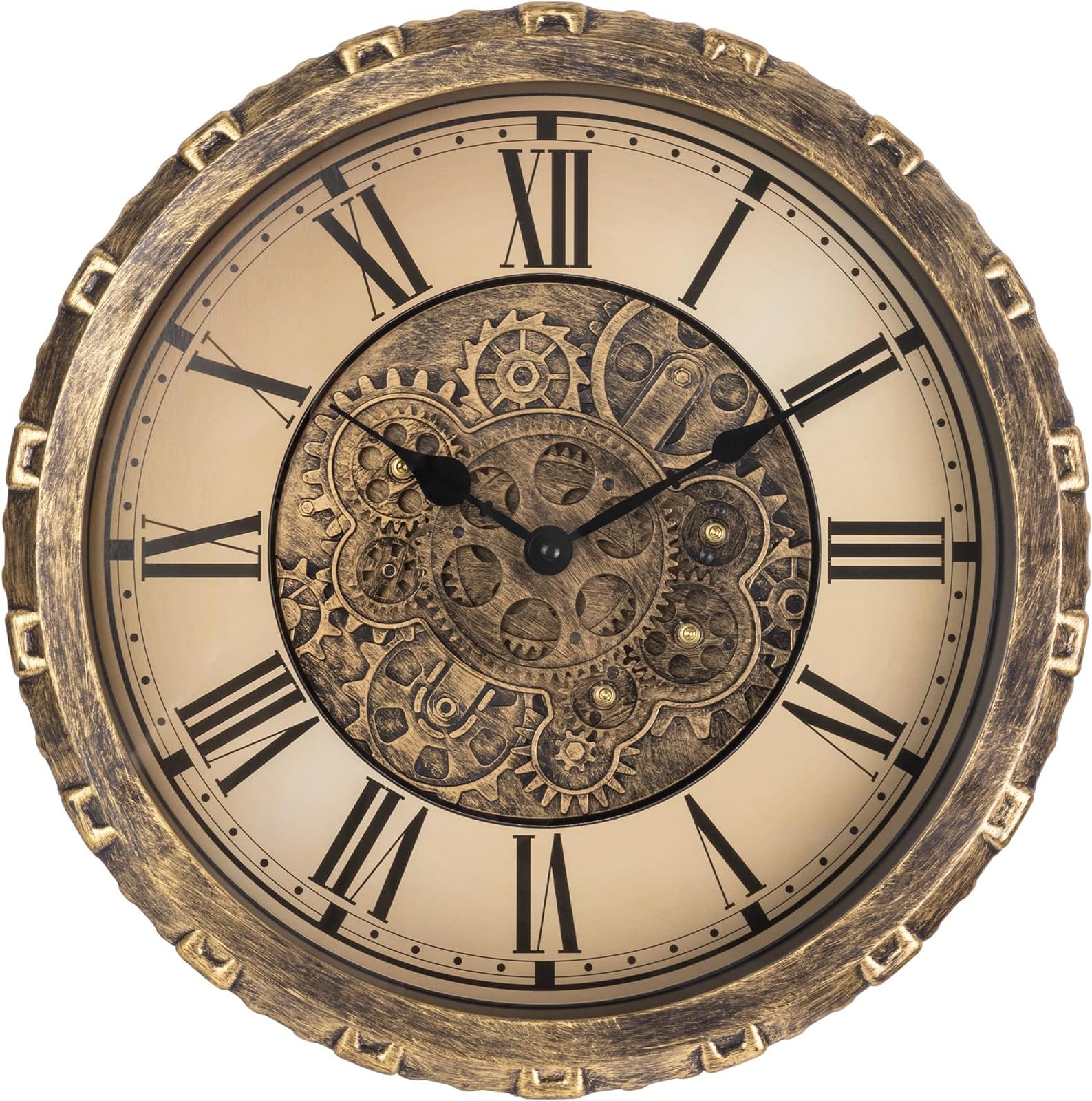 Moving Gears Wall Clock, 15 Inch Modern Gear Rotating Wall Clock Old Style Rustic Unique Vintage Industrial Clock for Living Room Decor Home Farmhouse (Vintage Copper)