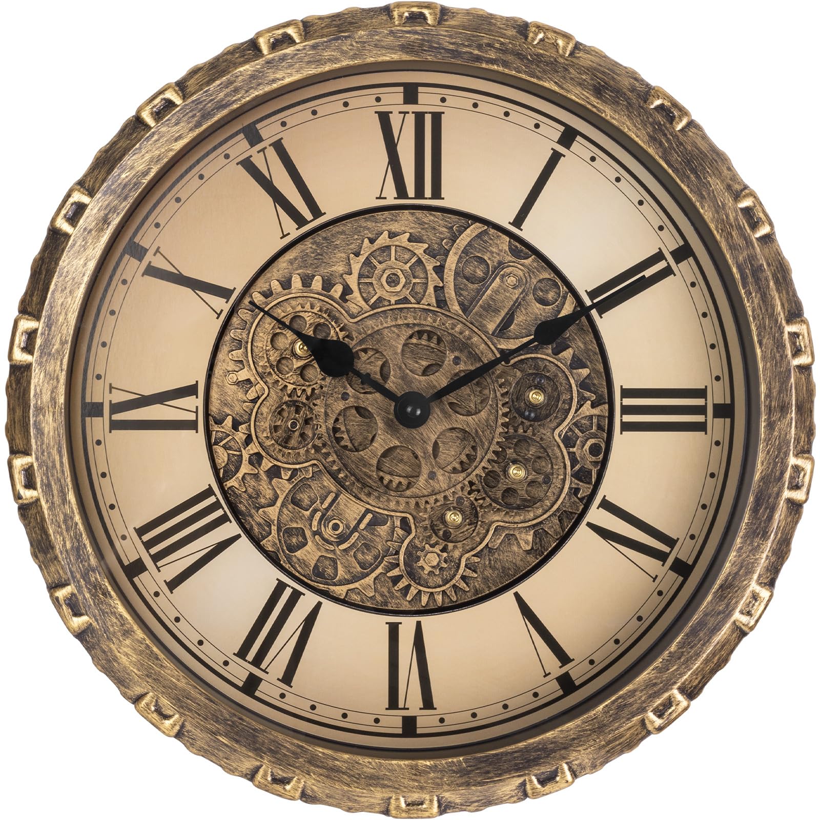 LENAUQ Moving Gears Wall Clock, 15 Inch Modern Gear Rotating Wall Clock Old Style Rustic Unique Vintage Industrial Clock for Living Room Decor Home Farmhouse (Vintage Copper)