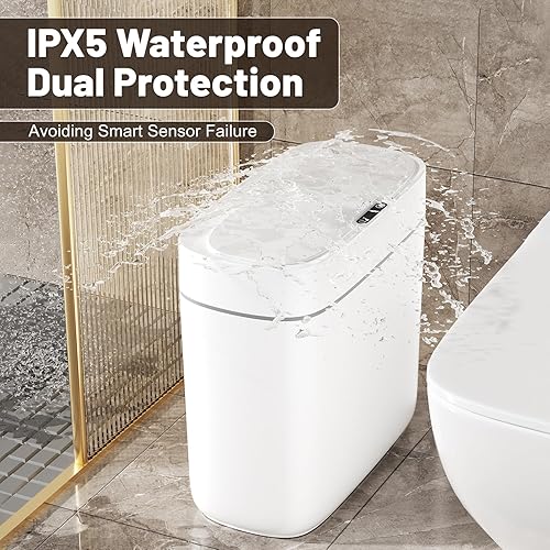 Miniatura 5 de MOPALL Basurero de baño con tapa, cubo de basura automático con sensor de movimiento de 3.5 galones, resistente al agua, sin contacto, cesta de