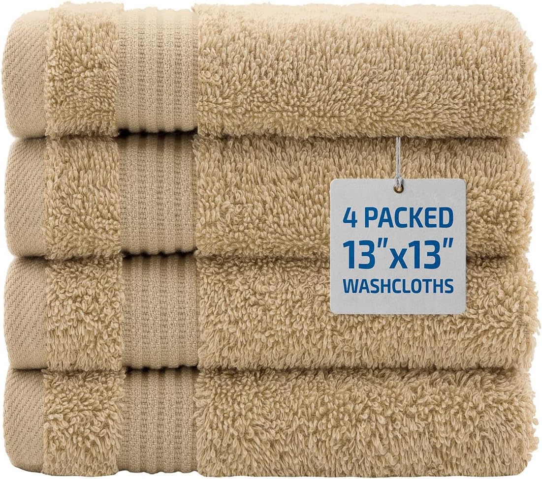 2 Washcloths, 2 Hand Towels, 2 Bath Towels, Soft & Absorbent 600 GSM Premium Hotel & Spa Quality 6 Piece Genuine Turkish Cotton Bathroom Towel Set, Aqua Blue (Fingertip Towels, Latte)