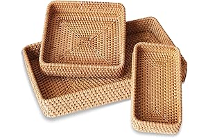Rattan Serving Tray, Set of 3 Decorative Rectangle Tray