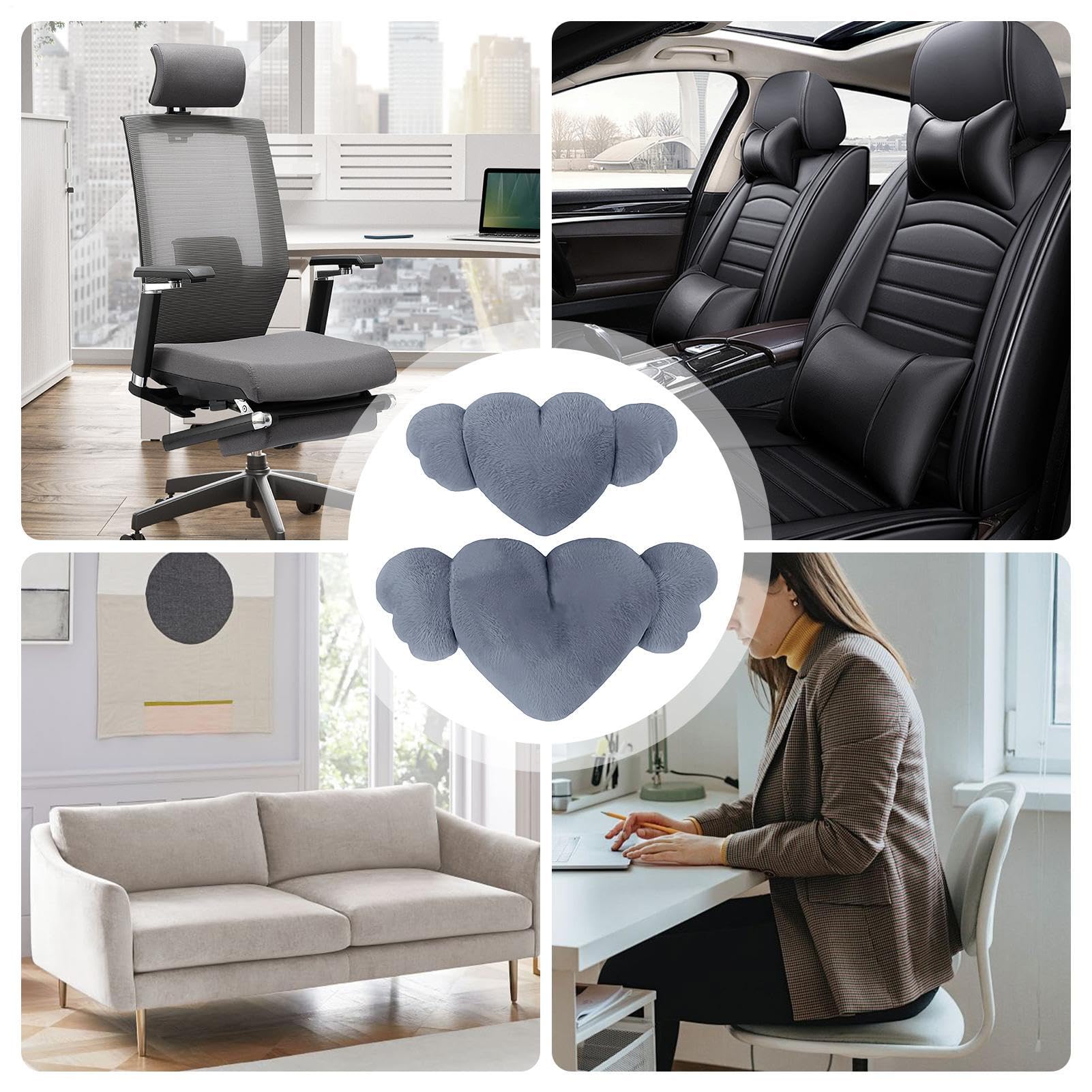 Cuscino cervicale a forma di cuore per auto, cuscino per il | seggiolino auto a forma di cuore – 2 poggiatesta morbidi e confortevoli, comodi cuscini per il collo 'auto