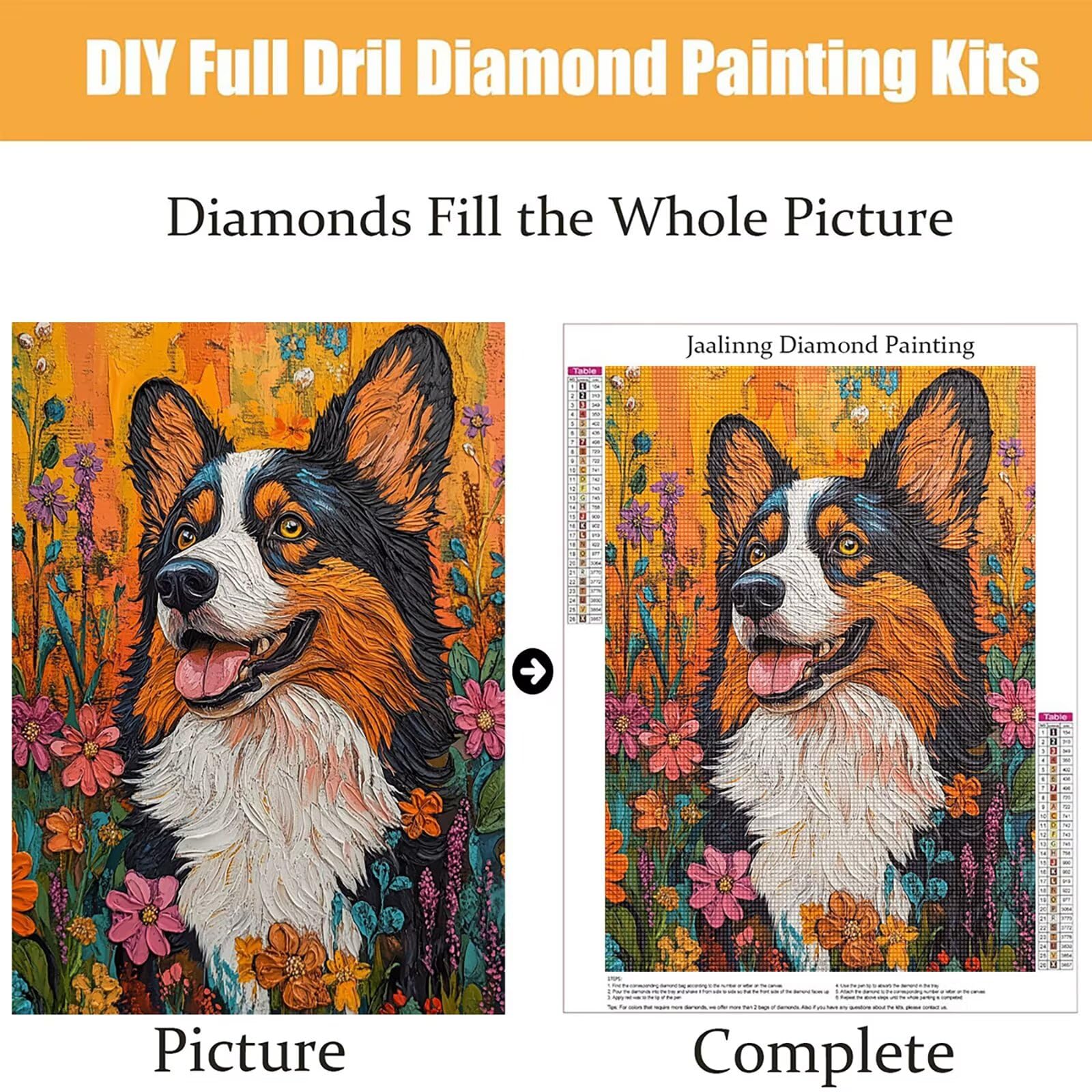 Diamond Painting Kit Completo, Diamond Painting Cane, 5D Quadrato Pittura Diamante Kit Manualidades Adultos DIY Diamantini Crystal Art Disegni Ricamo Punto Croce Artigianale, 90x120cm Fiori j0-732