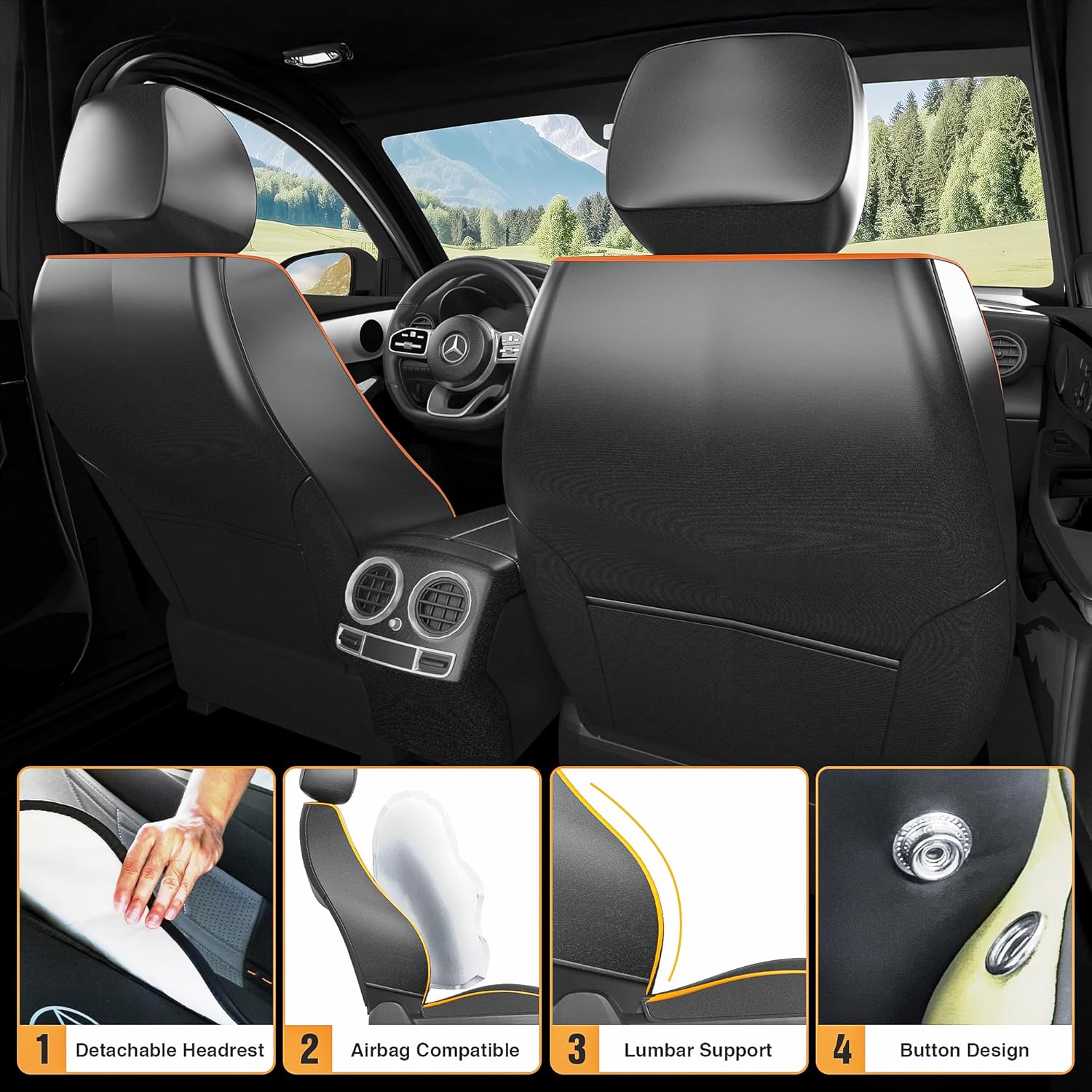SugarFox Car Seat Covers Full Set - Premium Nappa Leather Waterproof, Airbag Compatible with Lumbar Support, Universal Fit for Cars, SUVs, Trucks, Sedans(Ford F150/Toyota Tacoma Friendly)
