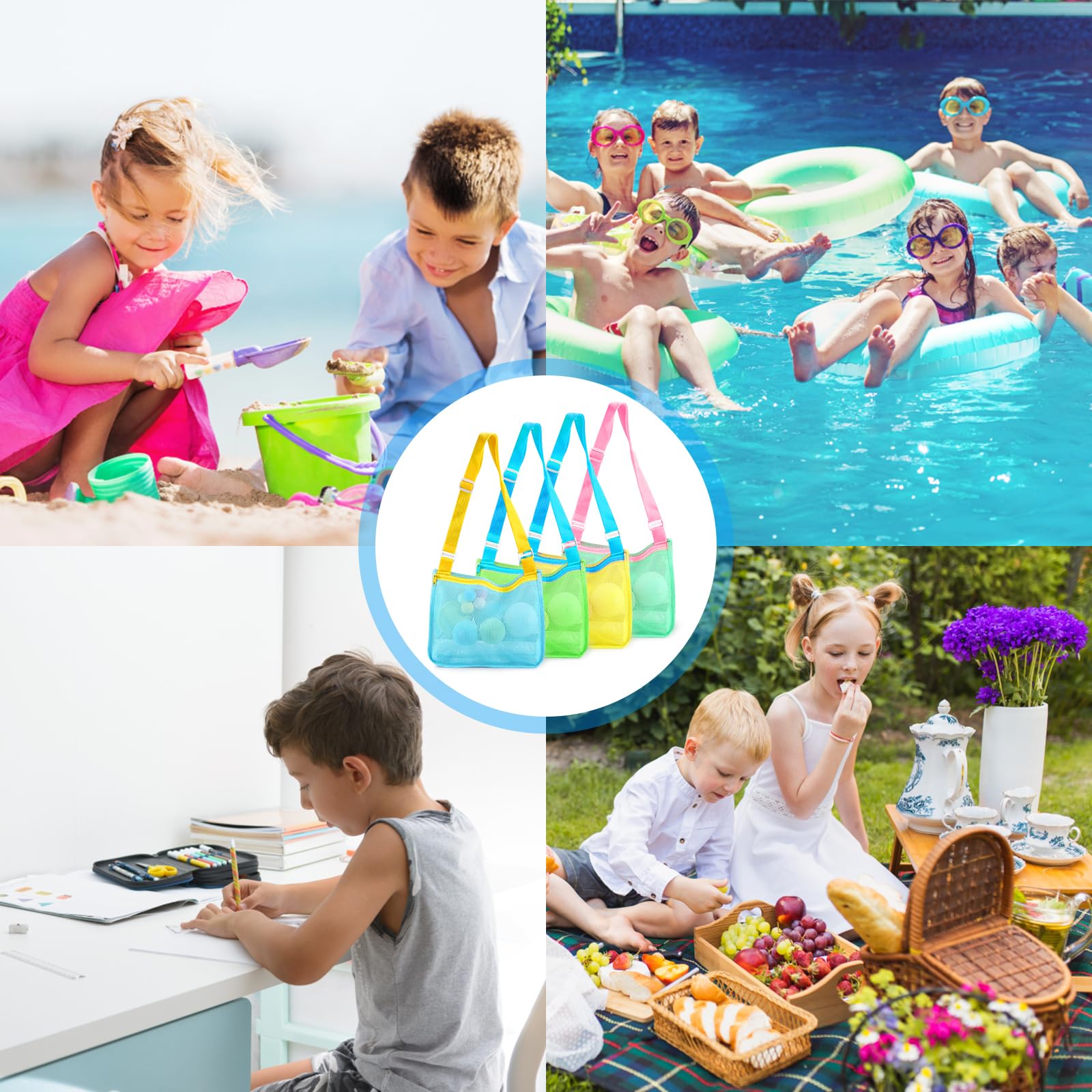 Sac Plage Jouet Pliable Bleus 1 Piu00e8ce Ru00e9utilisable Sac Rangement Jouet Plage Enfant Grand Sac Plage Jouet En Maill 45x35x45cm Lu00e9ger Sac En Filet Pour Natation Voyage De Plage